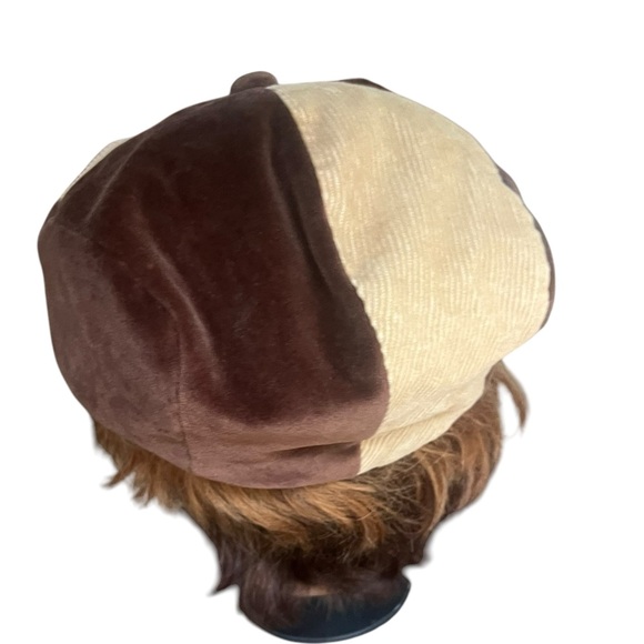 Vintage Corduroy & Velvet Brown Patchwork Hat Newsboy Cabbie Ivy Cap UNISEX - Picture 4 of 8